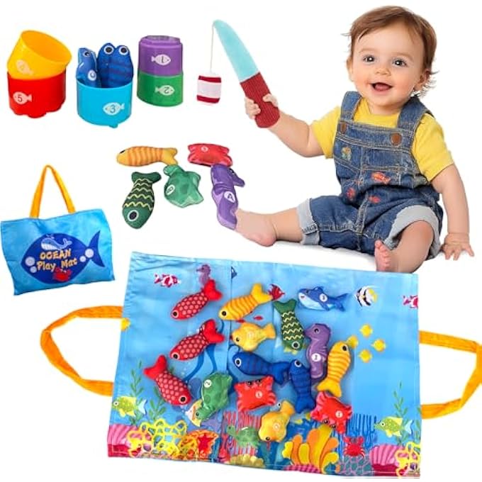 TOY FISHING GAME BABY TOY CHILDREN'S TOY FISH FISHING GAME MADE OF FABRIC, MONTESSORI TOY, EDUCATIONAL GAMES, MOTOR SKILLS TOY, EDUCATIONAL TOY, SMALL GIFTS FOR BABIES, BOYS, GIRLS - Image 1