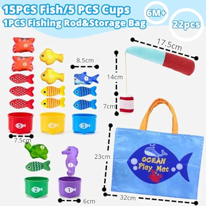 TOY FISHING GAME BABY TOY CHILDREN'S TOY FISH FISHING GAME MADE OF FABRIC, MONTESSORI TOY, EDUCATIONAL GAMES, MOTOR SKILLS TOY, EDUCATIONAL TOY, SMALL GIFTS FOR BABIES, BOYS, GIRLS - Image 2