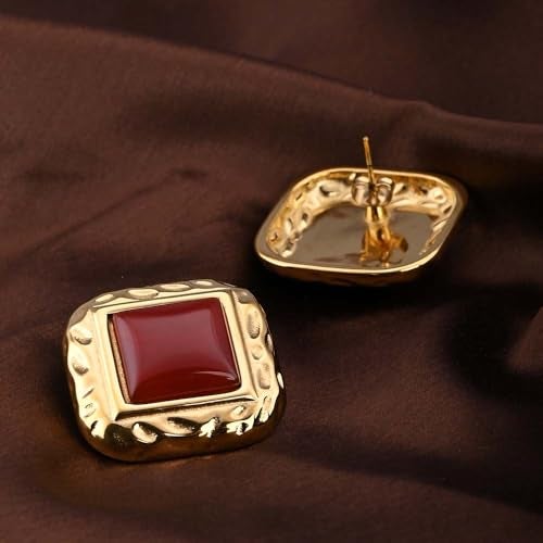 PALMONAS Statement Red Stone Stud Earring for Women - Gift for Girls & Women | Waterproof & Anti-Tarnish Earrings - Image 5