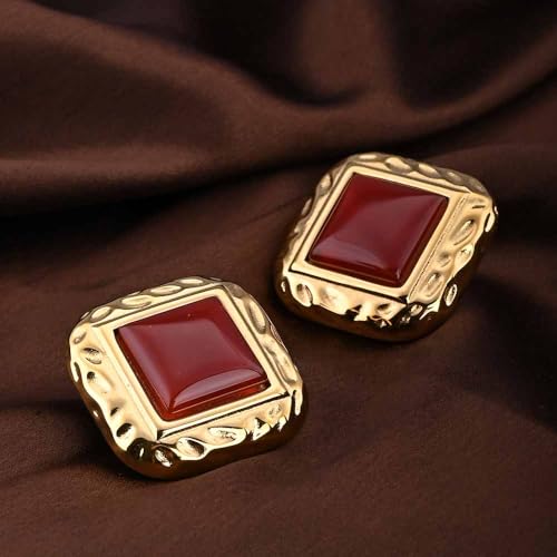 PALMONAS Statement Red Stone Stud Earring for Women - Gift for Girls & Women | Waterproof & Anti-Tarnish Earrings - Image 3