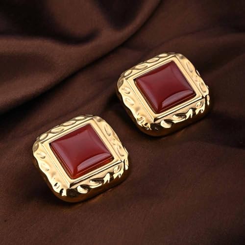 PALMONAS Statement Red Stone Stud Earring for Women - Gift for Girls & Women | Waterproof & Anti-Tarnish Earrings - Image 2