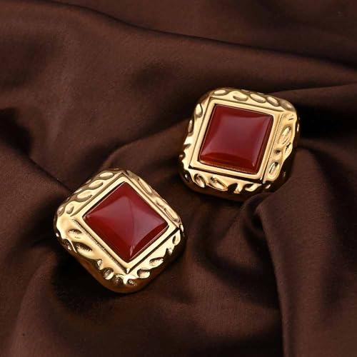 PALMONAS Statement Red Stone Stud Earring for Women - Gift for Girls & Women | Waterproof & Anti-Tarnish Earrings - Image 4