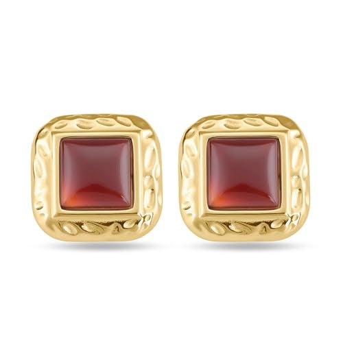 PALMONAS Statement Red Stone Stud Earring for Women - Gift for Girls & Women | Waterproof & Anti-Tarnish Earrings - Image 1