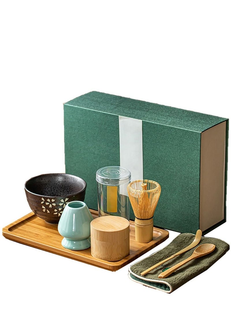 Arabest 8 Piece Matcha Set, Luxurious Tea Set with Matcha Whisk, Tea Spoon, Stand, Ceramic Bowl, Spoon, Teapot, Tray and Tea Towel, Traditional Handmade Tea Kit for Home, Party and Ceremony - Image 1