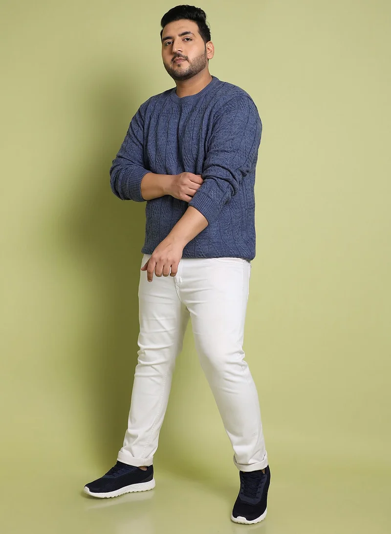Instafab Plus Instafab Plus Men's Blue Textured Knit Pullover Sweater For Casual Wear | Crew Neck | Long Sleeve | Pull On Closure | Woll sweater Crafted With Comfort Fit For Everyday Wear