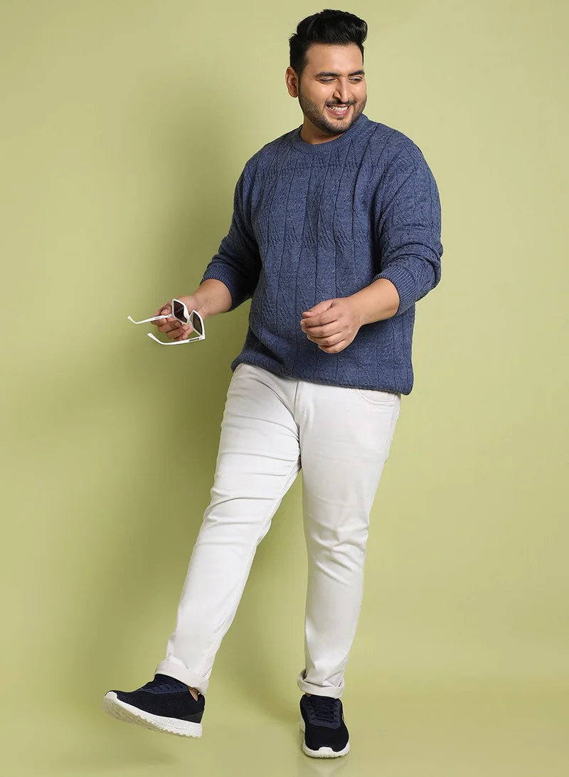 Instafab Plus Instafab Plus Men's Blue Textured Knit Pullover Sweater For Casual Wear | Crew Neck | Long Sleeve | Pull On Closure | Woll sweater Crafted With Comfort Fit For Everyday Wear
