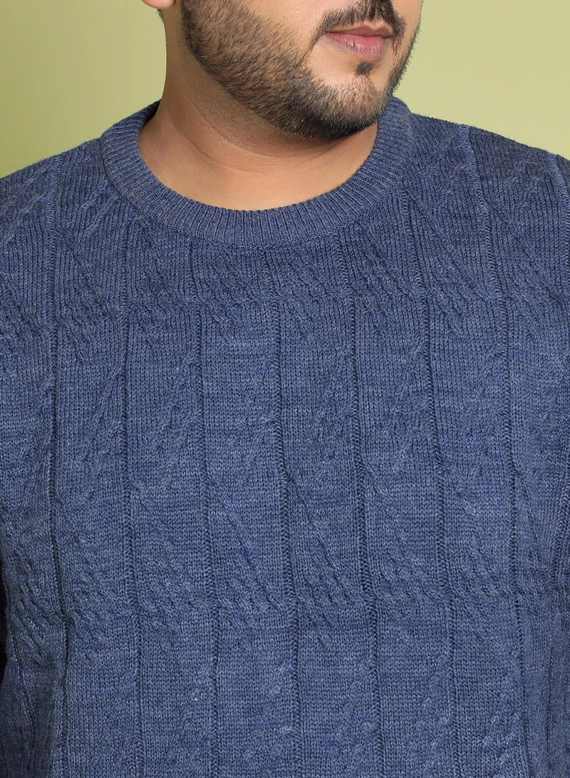 Instafab Plus Instafab Plus Men's Blue Textured Knit Pullover Sweater For Casual Wear | Crew Neck | Long Sleeve | Pull On Closure | Woll sweater Crafted With Comfort Fit For Everyday Wear
