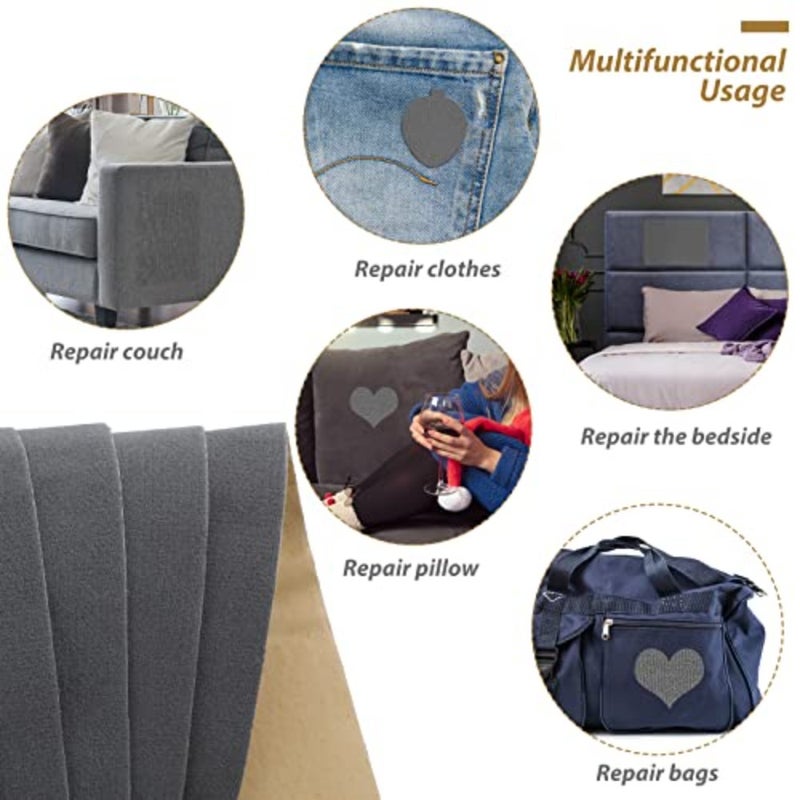 6 Pieces Upholstery Patch Sofa Couch Carpet Scratches Velvet Patch Repair Self Adhesive Flannel Fabric Furniture Car Seats Jeans Hand Bag Jackets, 11.81 x 7.87 Inch Gray - Image 2