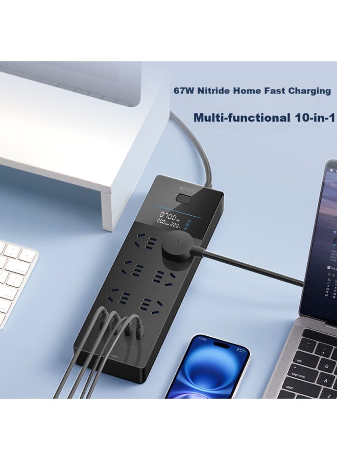 Bull 67w Gan Quick Charge Smart Display Surge Protection Lightning Protection Overload Protection Socket/power Strip/extension Cord 6 Outlets + 2 Usb-c Ports Master Switch 1.8m Uk1676 - Image 3