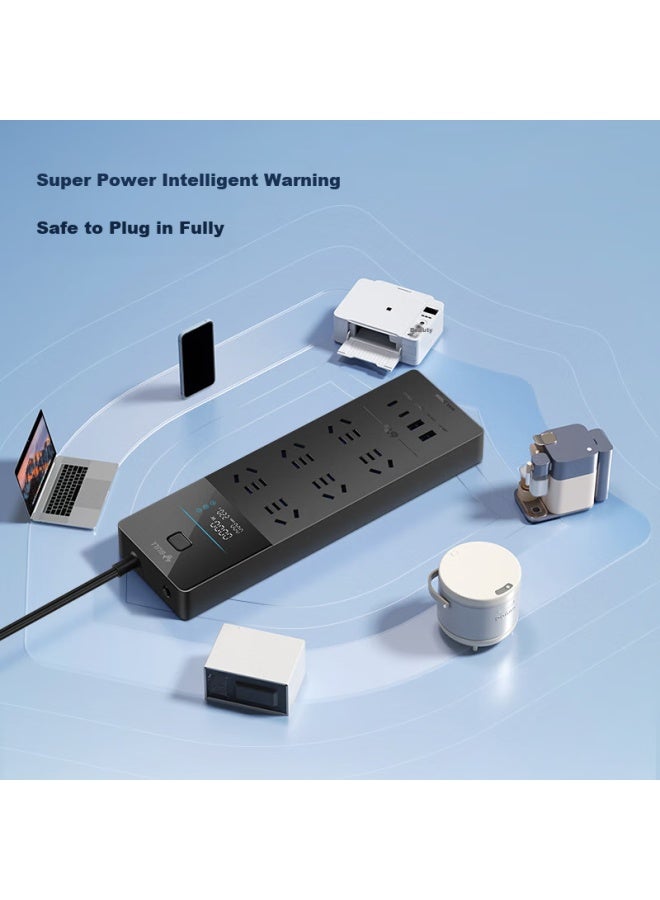 Bull 67w Gan Quick Charge Smart Display Surge Protection Lightning Protection Overload Protection Socket/power Strip/extension Cord 6 Outlets + 2 Usb-c Ports Master Switch 1.8m Uk1676 - Image 2