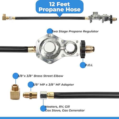 PalpitateC F273684 12 FT Propane Tank Hose with Two Stage Regulator Compatible with Mr Heater Big buddy heaters, RV, Grill, Gas Stove, Range, with POL Interface, Replacement for MR Heater Propane Heater hose Kit - Image 2
