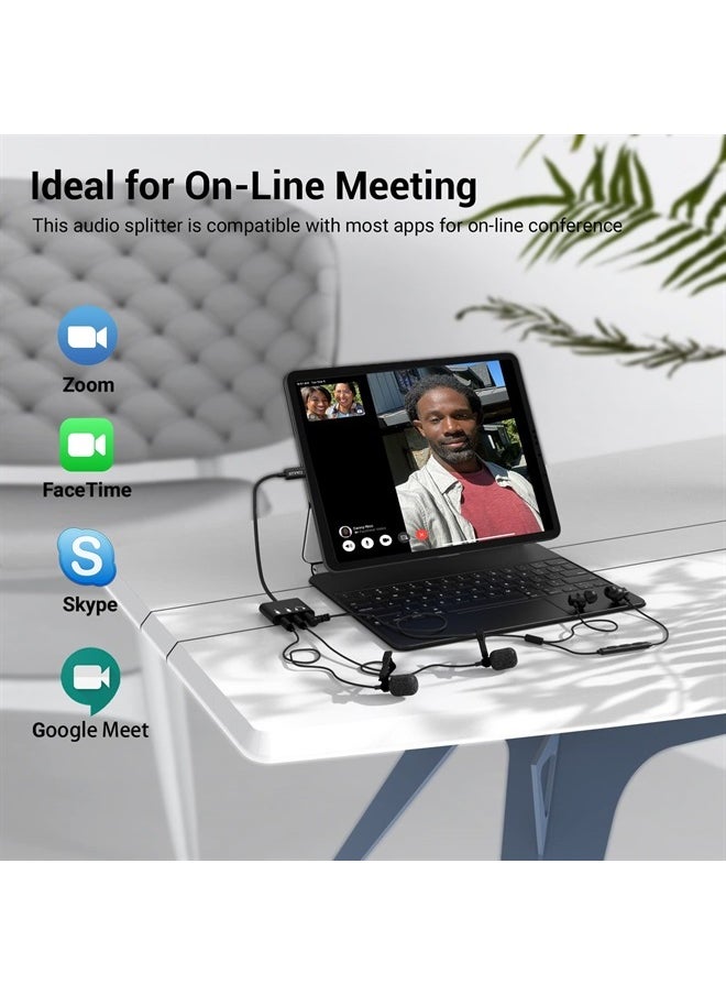 USB C to Dual TRS Microphone Splitter with Monitoring Headphone Jack for Stereo Recording, Podcasting Interviewing, USB C to TRS Double MIC Adapter, Compatible with iPad 10, iPad Pro, iPad Air