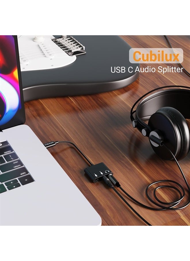 USB C to Dual TRS Microphone Splitter with Monitoring Headphone Jack for Stereo Recording, Podcasting Interviewing, USB C to TRS Double MIC Adapter, Compatible with iPad 10, iPad Pro, iPad Air