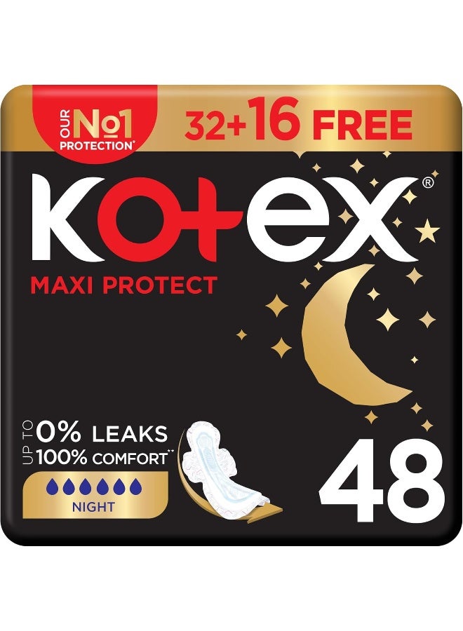 Kotex فوط صحية ماكسي بروتكت سميكة وثقيلة مع أجنحة للاستخدام الليلي - Image 1