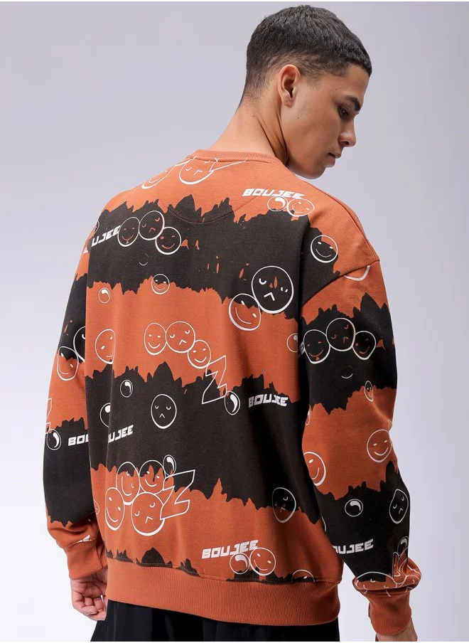 شركة المرآب الهندية Men Oversized Abstract Crew Neck Overhead Sweatshirt