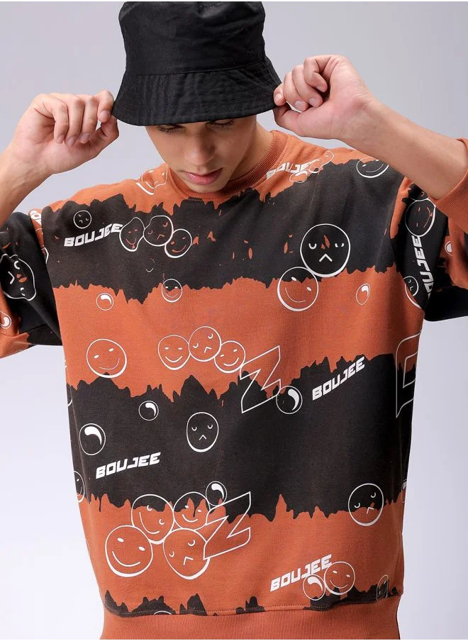شركة المرآب الهندية Men Oversized Abstract Crew Neck Overhead Sweatshirt