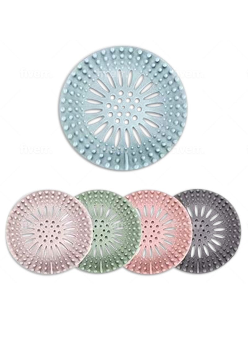 أغطية تصريف الدش المقاومة للشعر من السيليكون المتين من المطاط اللدن حراريًا، سهلة التنظيف والتركيب، تستخدم للمطبخ وحوض الاستحمام والحمام، عبوة من 5 قطع (الأزرق والأخضر والرمادي والأسود والوردي) - Image 1