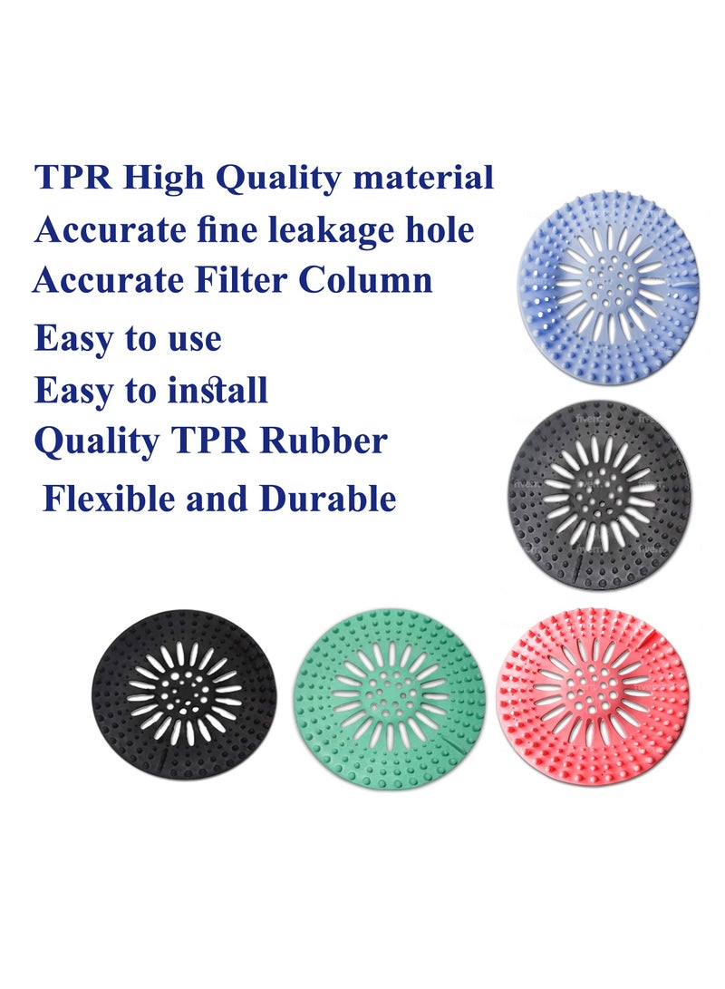 أغطية تصريف الدش المقاومة للشعر من السيليكون المتين من المطاط اللدن حراريًا، سهلة التنظيف والتركيب، تستخدم للمطبخ وحوض الاستحمام والحمام، عبوة من 5 قطع (الأزرق والأخضر والرمادي والأسود والوردي) - Image 3