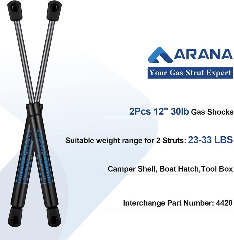 ARANA 4420 12 Inch 30Lb Gas Struts Prop Shock - 2 Pack for Truck Tool Box and Boat Hatch - Image 3