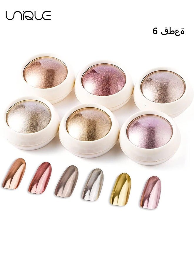 يونيك 6 قطع مسحوق فن الأظافر المعدني بالكروم - تأثير مرآة الذهب الوردي - مسحوق بريق طلاء الأظافر DIY - زينة فن الأظافر - Image 1