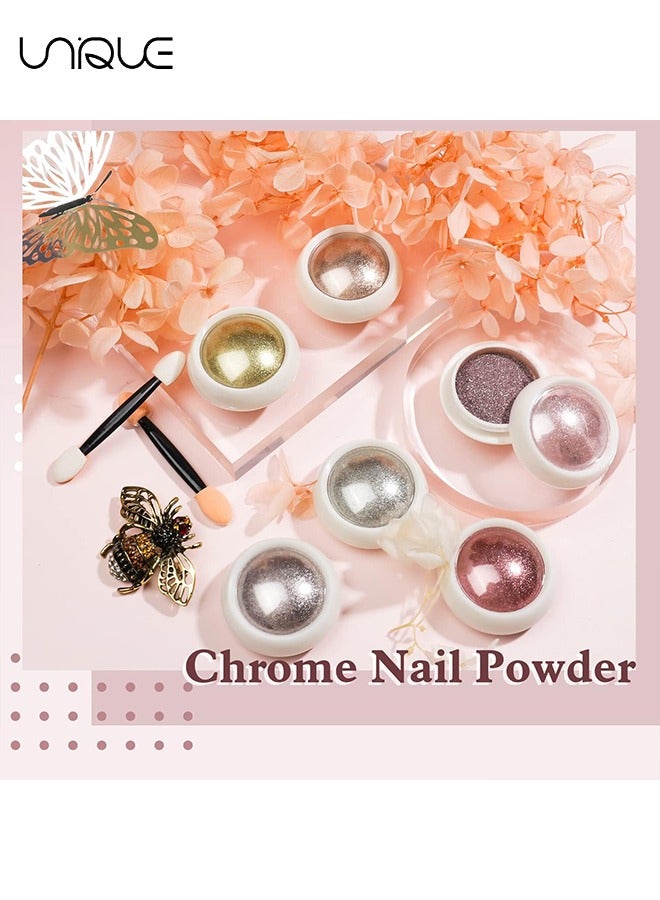 يونيك 6 قطع مسحوق فن الأظافر المعدني بالكروم - تأثير مرآة الذهب الوردي - مسحوق بريق طلاء الأظافر DIY - زينة فن الأظافر - Image 4