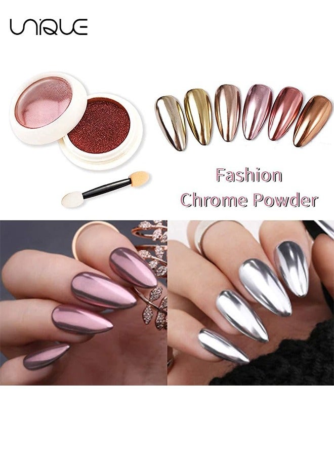 يونيك 6 قطع مسحوق فن الأظافر المعدني بالكروم - تأثير مرآة الذهب الوردي - مسحوق بريق طلاء الأظافر DIY - زينة فن الأظافر - Image 2