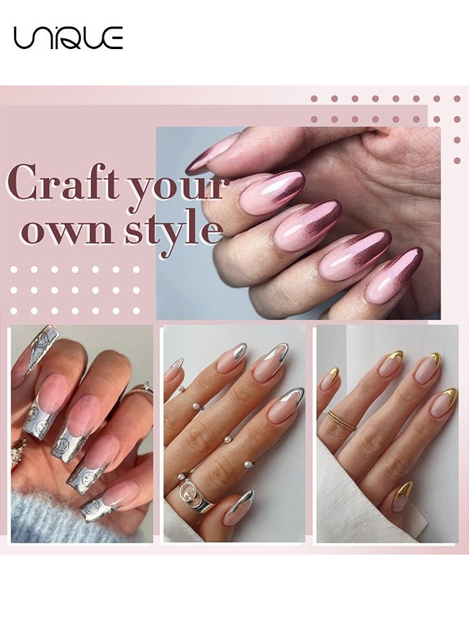 يونيك 6 قطع مسحوق فن الأظافر المعدني بالكروم - تأثير مرآة الذهب الوردي - مسحوق بريق طلاء الأظافر DIY - زينة فن الأظافر - Image 3