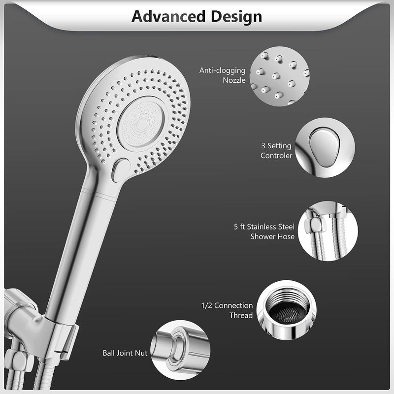 FEELSO Hard Water Filter Shower Head with 15 Layers Filtration & 1.5m Hose | 3 Modes Water Saving High Pressure Shower Heads for Residual Chlorine Remove ＆ Reduce Dry Itchy Skin Silver - Image 5