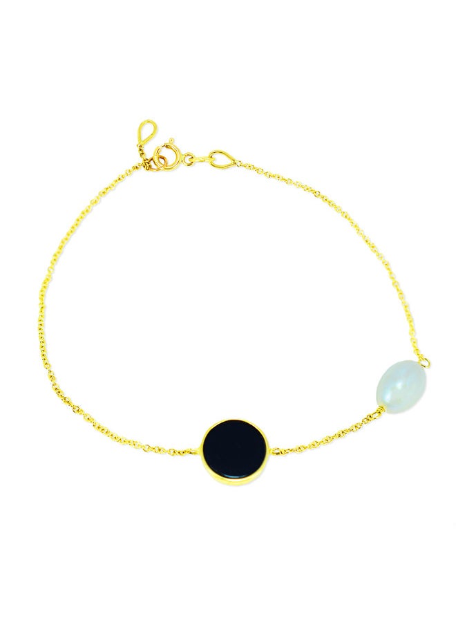 Capri Gold - Black Onyx Bracelet with One Pearl - Image 1