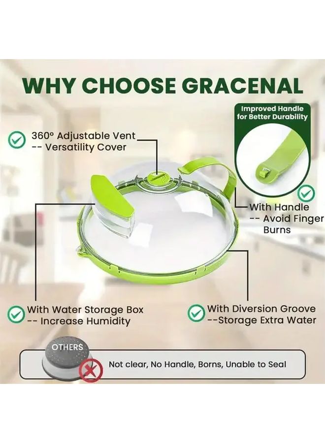 1pc 10 Inch Heat Resistant Clear Microwave Splatter Guard With Green Handle Food Cover And Water Steamer Lid Keeps Meal Warm Ideal For Salmon And Veggies - Image 5