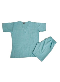 Rannah's Uniform Melange Scrub Suit Uniform Unisex Cyan V-Neck Nurse Suit Set  - Image 3