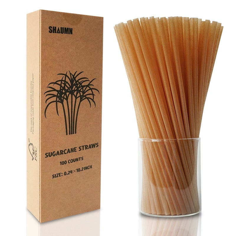 SHAUMN Biodegradable Sugarcane Straws 10.2 Inch Long Compostable Drinking Straws Bulk Plasticless A Sturdy Straws Works for Hot/Cold Drinks Not Soggy Alternative to Platic/Paper Ones - Image 1