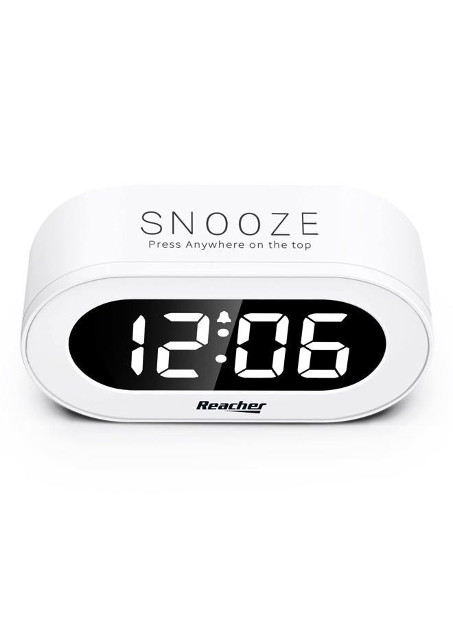 REACHER Small LED Digital Alarm Clock with Snooze, Simple to Operate, Full Range Brightness Dimmer, Adjustable Alarm Volume, Outlet Powered Compact Clock for Bedrooms, Bedside, Desk, Shelf(White) - Image 3