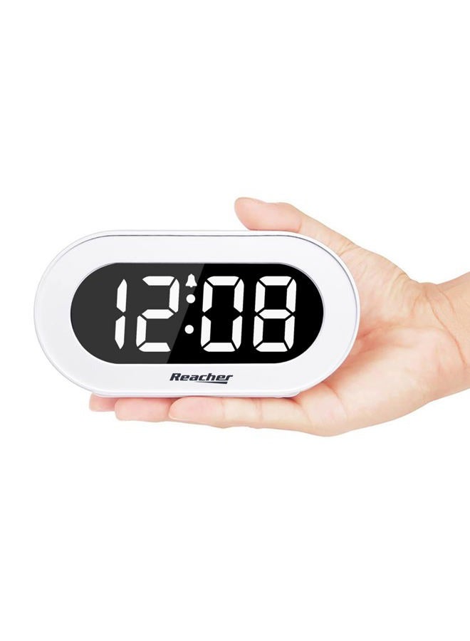 REACHER Small LED Digital Alarm Clock with Snooze, Simple to Operate, Full Range Brightness Dimmer, Adjustable Alarm Volume, Outlet Powered Compact Clock for Bedrooms, Bedside, Desk, Shelf(White) - Image 2