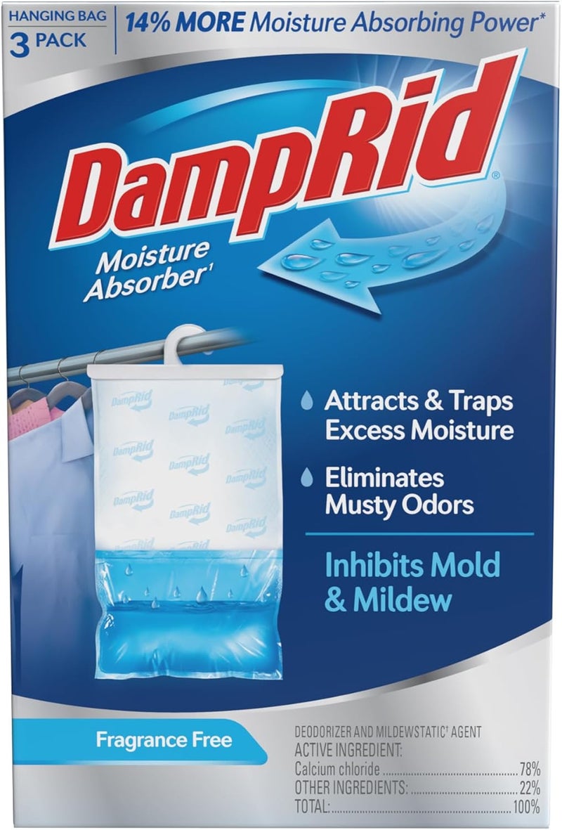 DampRid Fragrance Free Hanging Moisture Absorber, 16 oz., 3 Pack - Eliminates Musty Odors for Fresher Air, Ideal Moisture Absorbers for Closet, 14% More Moisture Absorbing Power* - Image 1