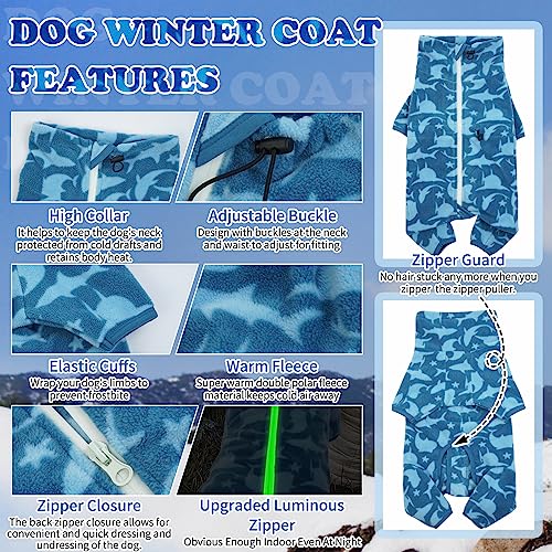 ROZKITCH Shark Dog Pajamas Pet Windproof Warm Cold Weather Jacket Vest with Luminous Zipper Jumpsuit Apparel Outfit Clothes for Small Medium Large Dog Shark M - Image 3