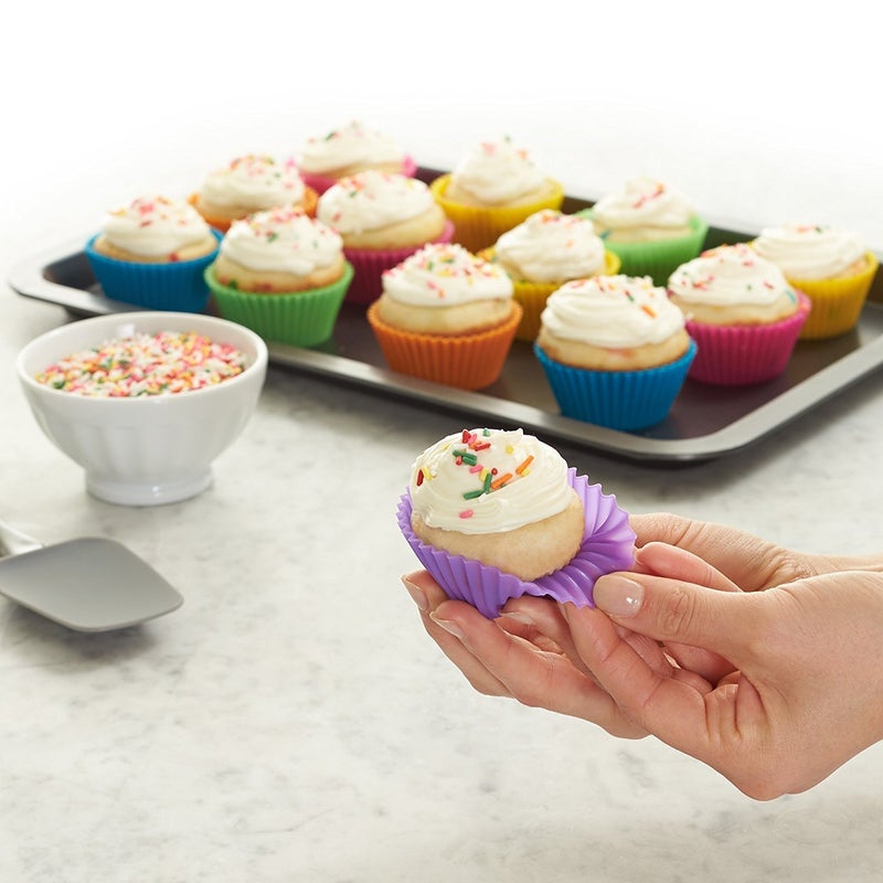 Petals Reusable NonStick and Heat Resistant Silicone 12 Pieces Round Shape Mould for MuffinsCupcakeJellyCake Random Colour - Image 5