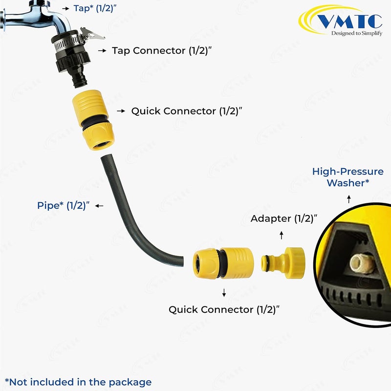 VMTC Tap Connector Set (2 Quick Connector, 1 tap Connector & Adapter) for Gardening & Pressure Washer Like Karcher, Bosch, Black & Decker etc - Image 2