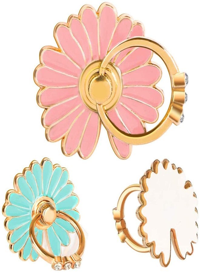 Zittop 3-Pack Phone Ring Holder 360 Rotation Glitter Bling Bling Finger Bracket Stand Grip Kickstand for Smartphones,Tablets,Pads (Daisy Pink/White/Green) - Image 2