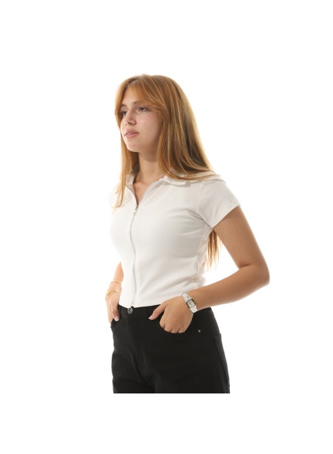 Coctail 2569-basic top with zipper-white  - Image 2