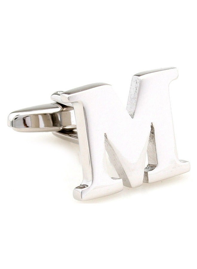 DUNISO Letter M Cufflinks, Personalized Cuff Links Mens Letter CuffLinks, Fashion New Men's Business Formal Occasions Shirt Accessories Silver Cuff Links - Image 5