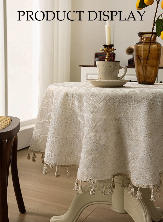 DUNISO Linen Tablecloth, Round Household Table Cushion With Tassels, Dust Proof Coffee Table Tablecloth, Heat Resistant And Wear Resistant, Suitable For Dining Tables, Desks, Dressing Tables, Counters, Coffee Tables, 140 * 140cm - Image 3