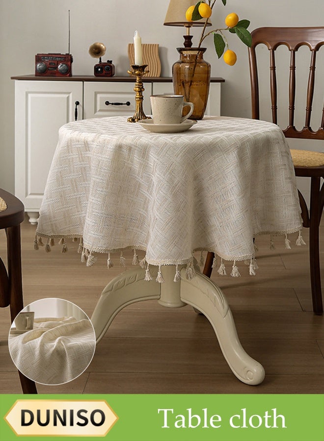 DUNISO Linen Tablecloth, Round Household Table Cushion With Tassels, Dust Proof Coffee Table Tablecloth, Heat Resistant And Wear Resistant, Suitable For Dining Tables, Desks, Dressing Tables, Counters, Coffee Tables, 140 * 140cm - Image 1