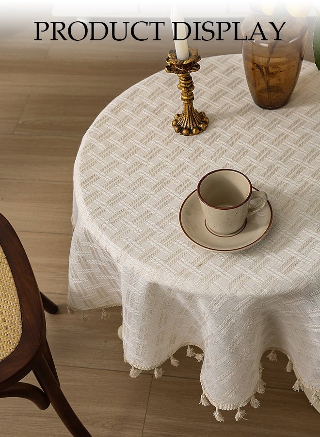 DUNISO Linen Tablecloth, Round Household Table Cushion With Tassels, Dust Proof Coffee Table Tablecloth, Heat Resistant And Wear Resistant, Suitable For Dining Tables, Desks, Dressing Tables, Counters, Coffee Tables, 140 * 140cm - Image 5