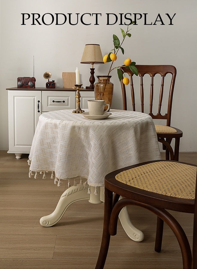 DUNISO Linen Tablecloth, Round Household Table Cushion With Tassels, Dust Proof Coffee Table Tablecloth, Heat Resistant And Wear Resistant, Suitable For Dining Tables, Desks, Dressing Tables, Counters, Coffee Tables, 140 * 140cm - Image 4