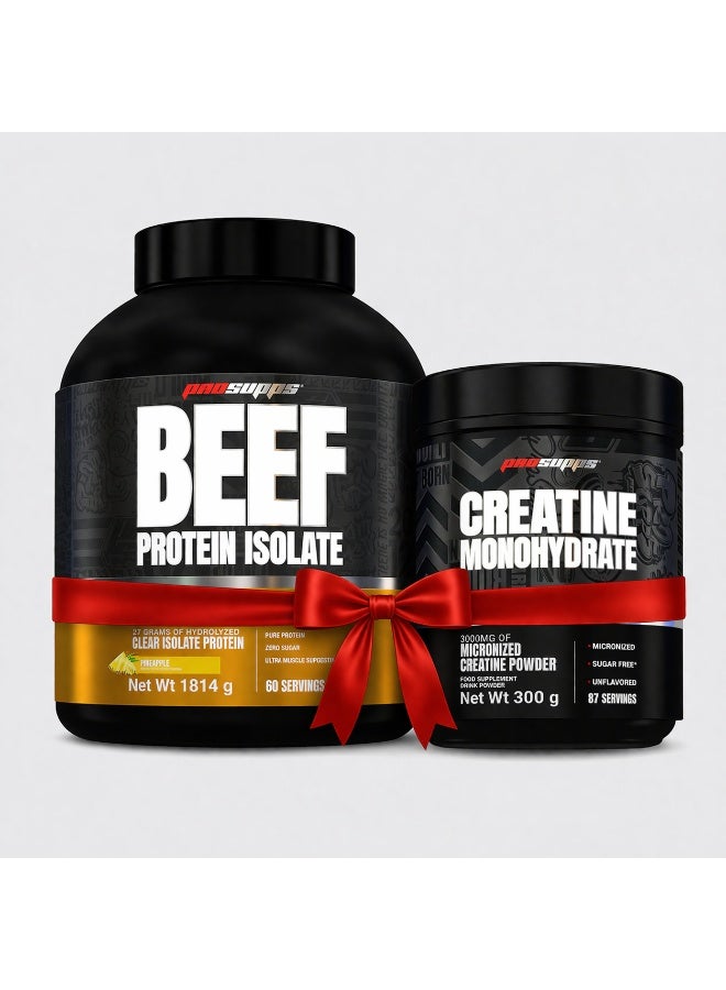 بروسابس بروتين لحم بقري معزول من بروسابس بنكهة الأناناس (4 أرطال) + كرياتين أحادي الهيدرات غير منكه من بروسابس (300 غرام) - Image 1