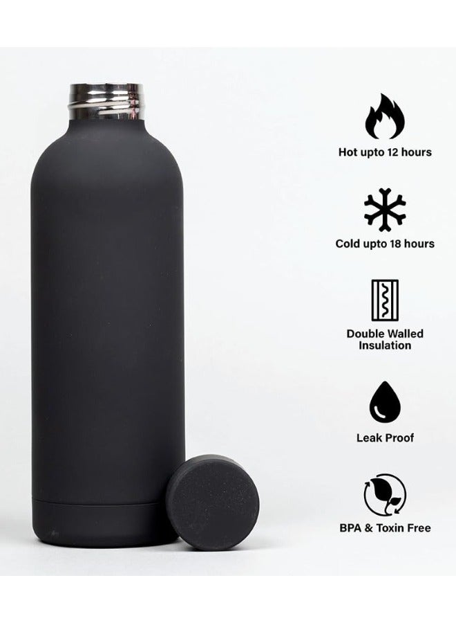 Happy Home Double Wall Stainless Steel Water Bottle Leakproof Sports Bottle for Hot and Cold Drinks 500ml - Black  - Image 5
