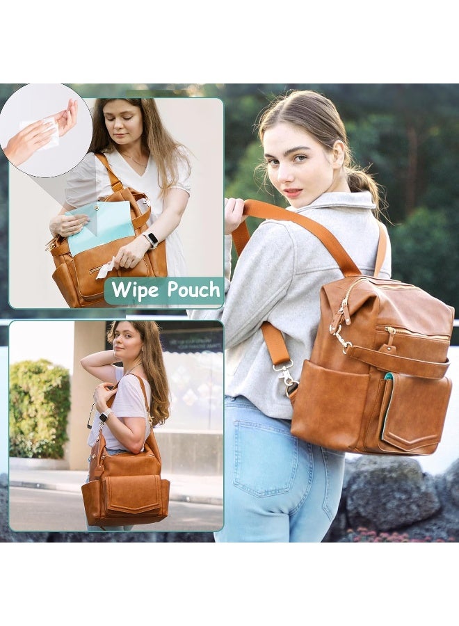 MOMINSIDE حقيبة ظهر حفاضات MOMINSIDE مع 14 جيب، حقيبة حفاضات جلدية للأطفال - Image 2