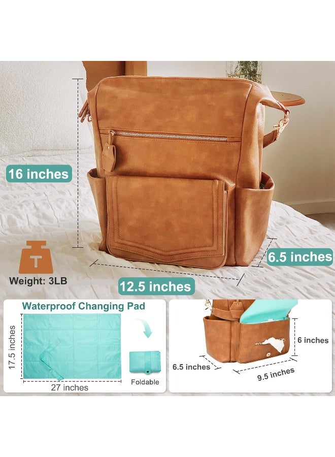 MOMINSIDE حقيبة ظهر حفاضات MOMINSIDE مع 14 جيب، حقيبة حفاضات جلدية للأطفال - Image 5