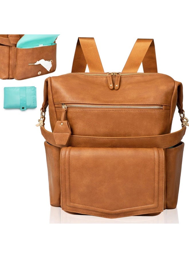 MOMINSIDE حقيبة ظهر حفاضات MOMINSIDE مع 14 جيب، حقيبة حفاضات جلدية للأطفال - Image 1